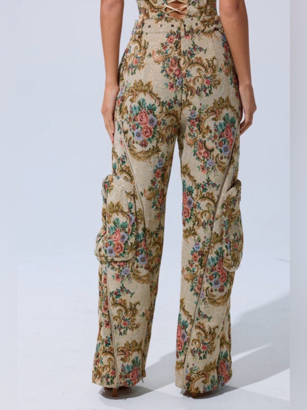 AKIRA Floral Tapestry Cargo Pants - Beige Floral - Picture 4 of 7